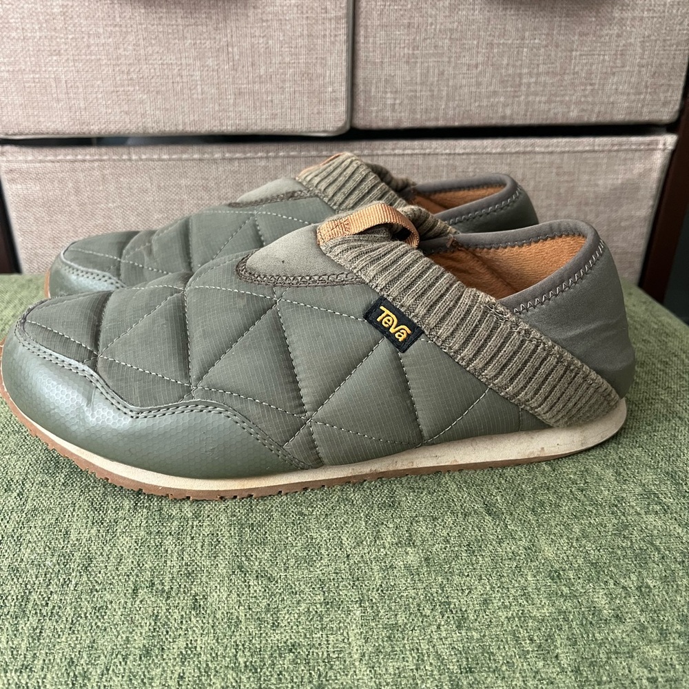 Teva Quilted Slip-On Shoes in Sage Green and Tan